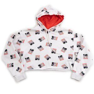 KODAK white all-over print cropped hoodie sweatshirt size L